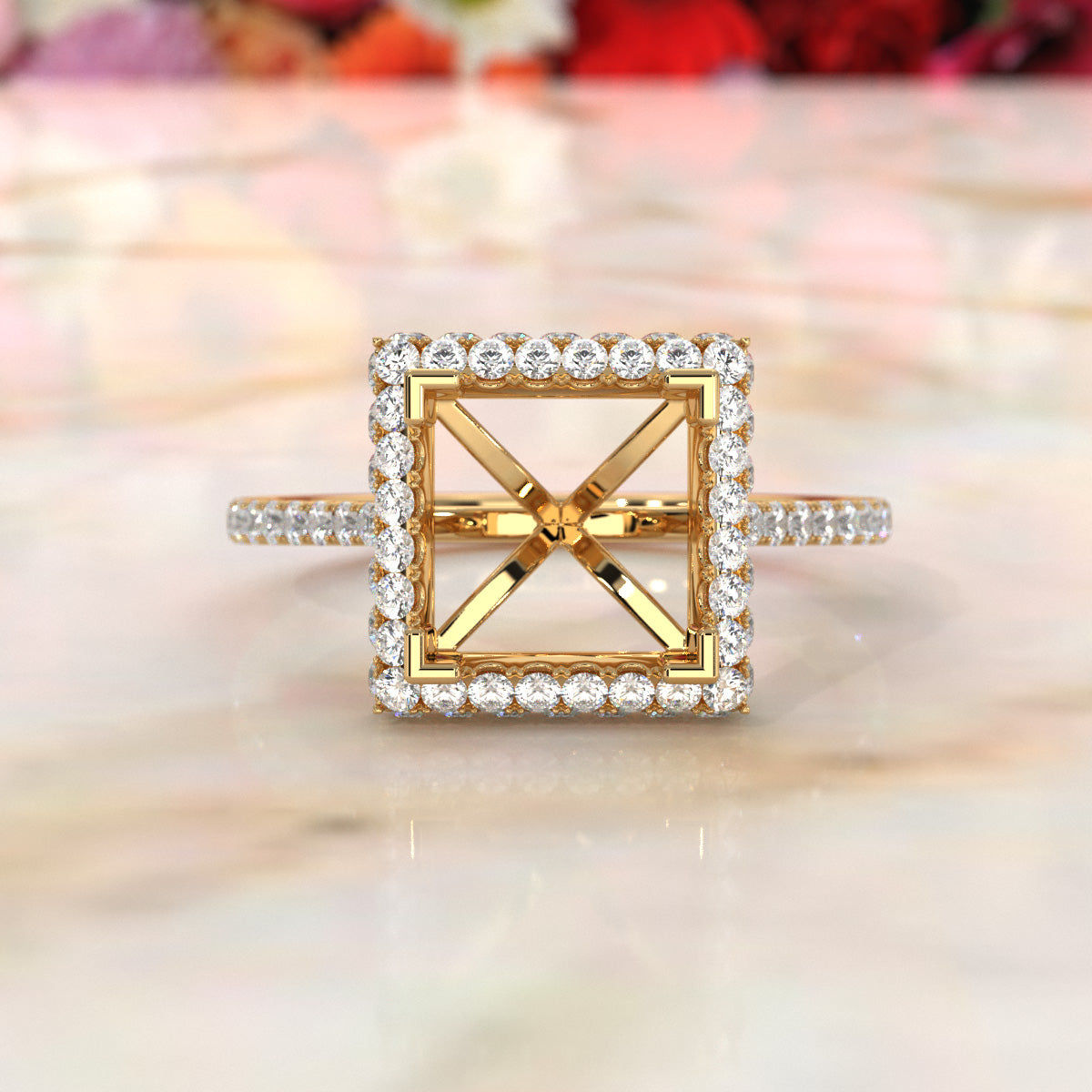 Double Halo Semi Mount Lab Grown Diamond Engagement Ring 0.53 Ct.